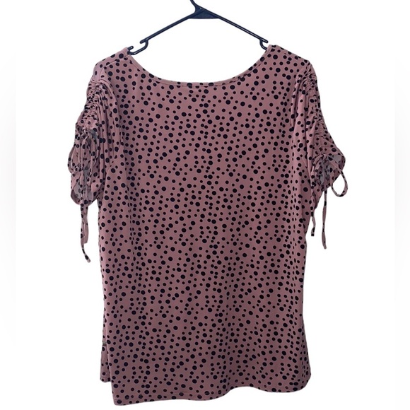 NY Women’s collection pink and black polkadot blouse scrunch tie sleeves Size 1X - Picture 9 of 14